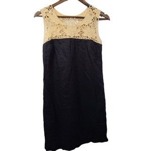 Loft Black Linen Sheath Dress Lace Detail Womens 4